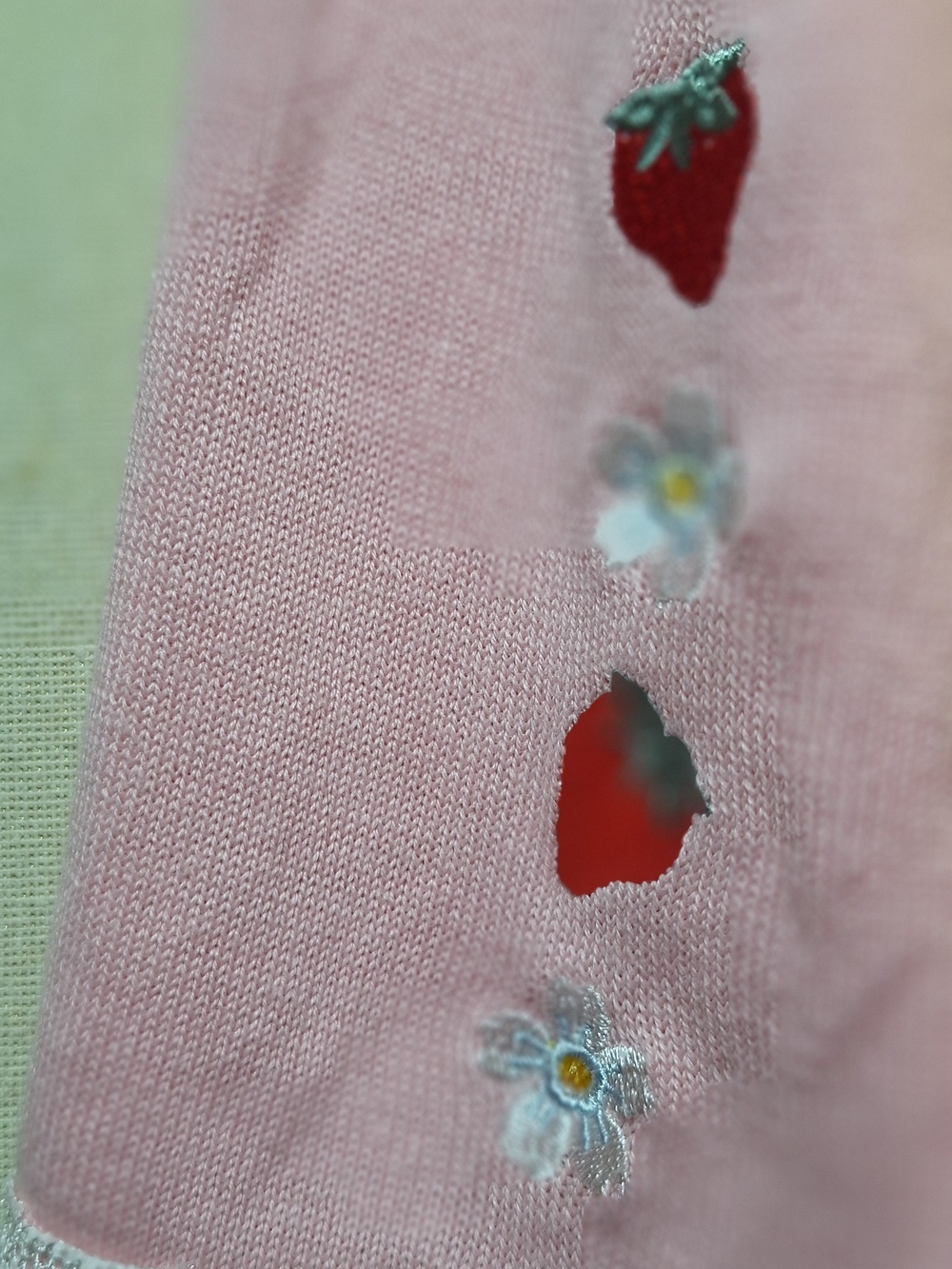 Dolls Kill Pink Embroidered Strawberry & Daisy Lace-Trim Cardigan - Picture 5 of 9